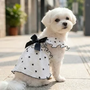 Robe en coton mignonne pour chien avec nœud et anneau en D