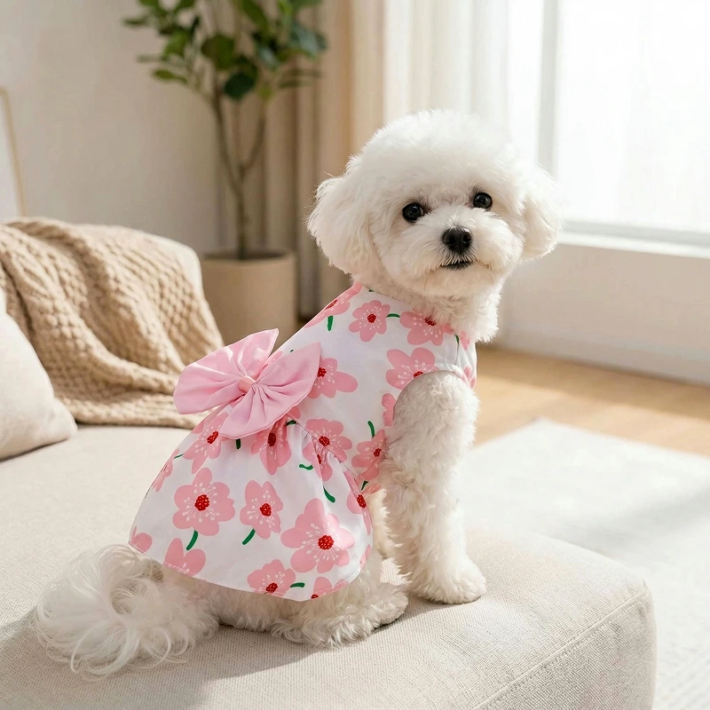 floral dog dress, floral princess dress, dog bow dress