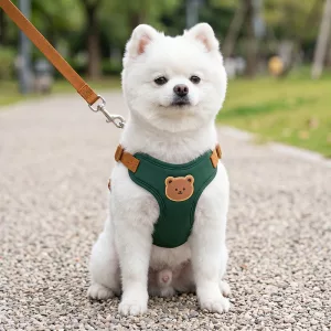 Ensemble harnais et laisse pour chien anti-traction doux et respirant motif adorable ours