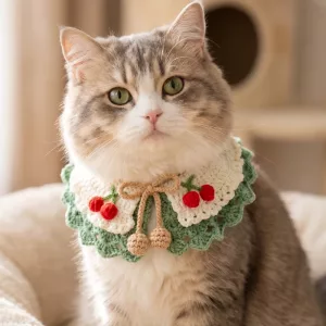 Collier pour chat mignon tricoté, bavoir coloré au crochet