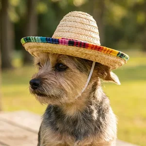 Chapeau de paille coloré à larges bords pour chiens