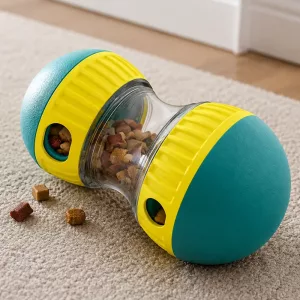 Jouet balle interactive distributeur de friandises pour chien, gamelle anti-glouton