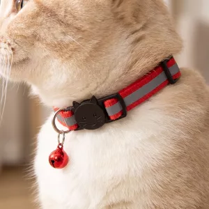 Collier réfléchissant mignon en nylon pour chat avec clochette