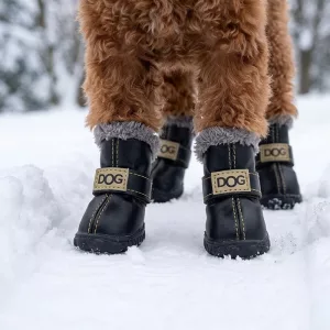 Lot de 4 bottes de neige chaudes et imperméables pour chien, chaussures d’hiver antidérapantes doublées en peluche