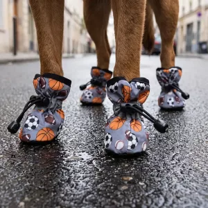 4 pièces Bottes imperméables réglables antidérapantes pour chien avec cordon de serrage